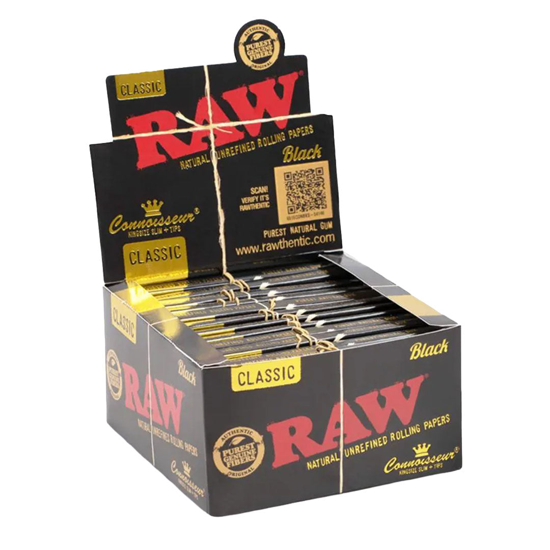 RAW Black Connoisseur 1¼+ Tips 24 Packs Per Box