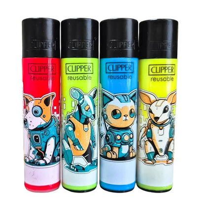 CLIPPER Lighters Printed Various Designs Box Of 48 Clipper Animal Robots