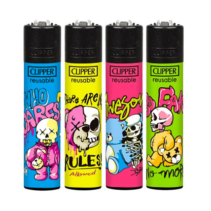 CLIPPER Lighters Printed Various Designs Box Of 48 Clipper Bear Skulls