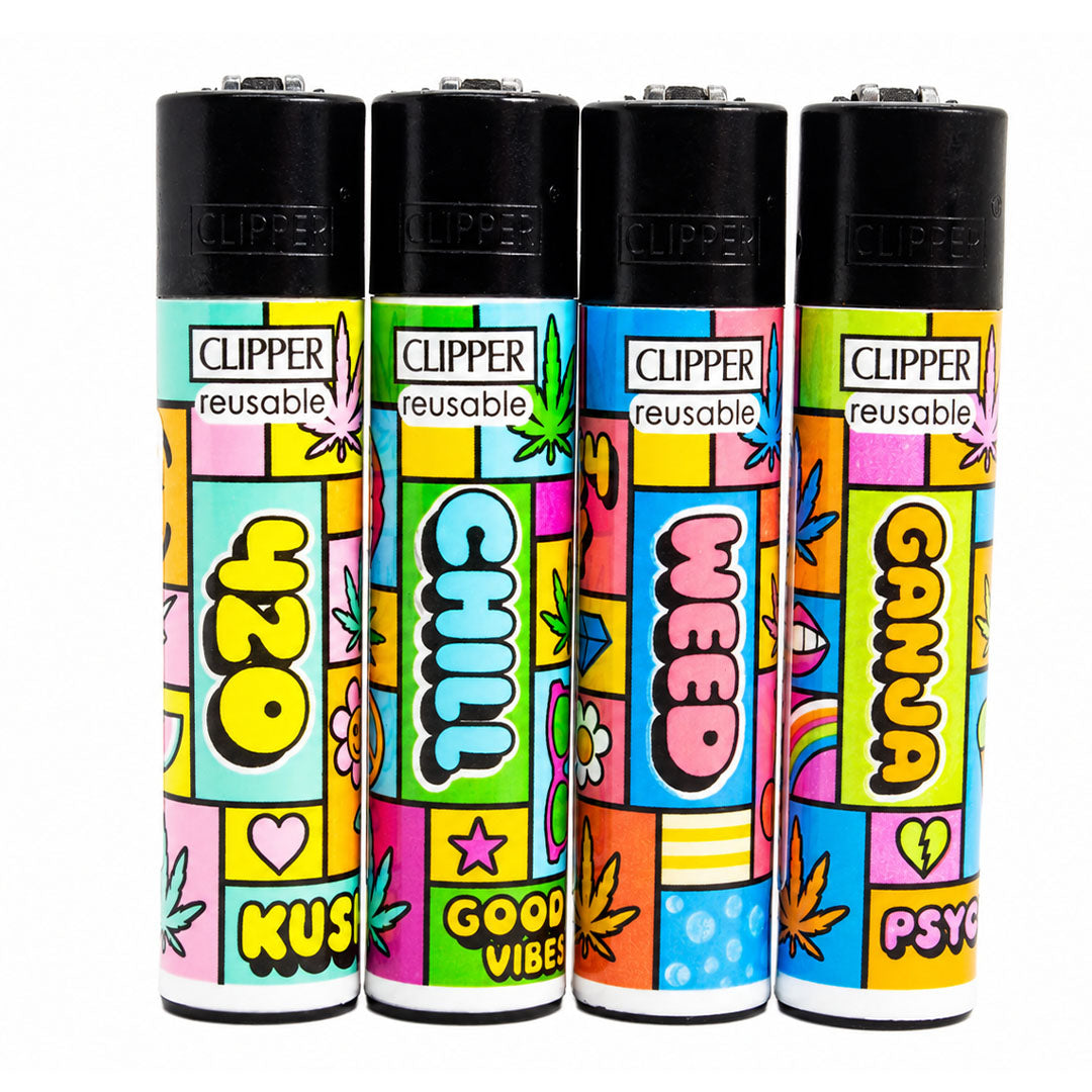 CLIPPER Lighters Printed Various Designs Box Of 48 Clipper Pop Leaf