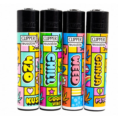CLIPPER Lighters Printed Various Designs Box Of 48 Clipper Pop Leaf