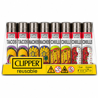 CLIPPER Lighters Printed Various Designs Box Of 48 Clipper Exotic Food 3