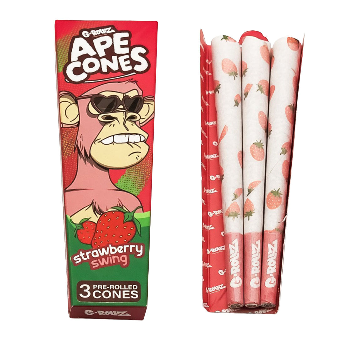 G-ROLLZ Ape Cones - 24 Per Box - 3 Cones Per Pack - Pop Activated Flavoured Filter G-ROLLZ Strawberry Swing