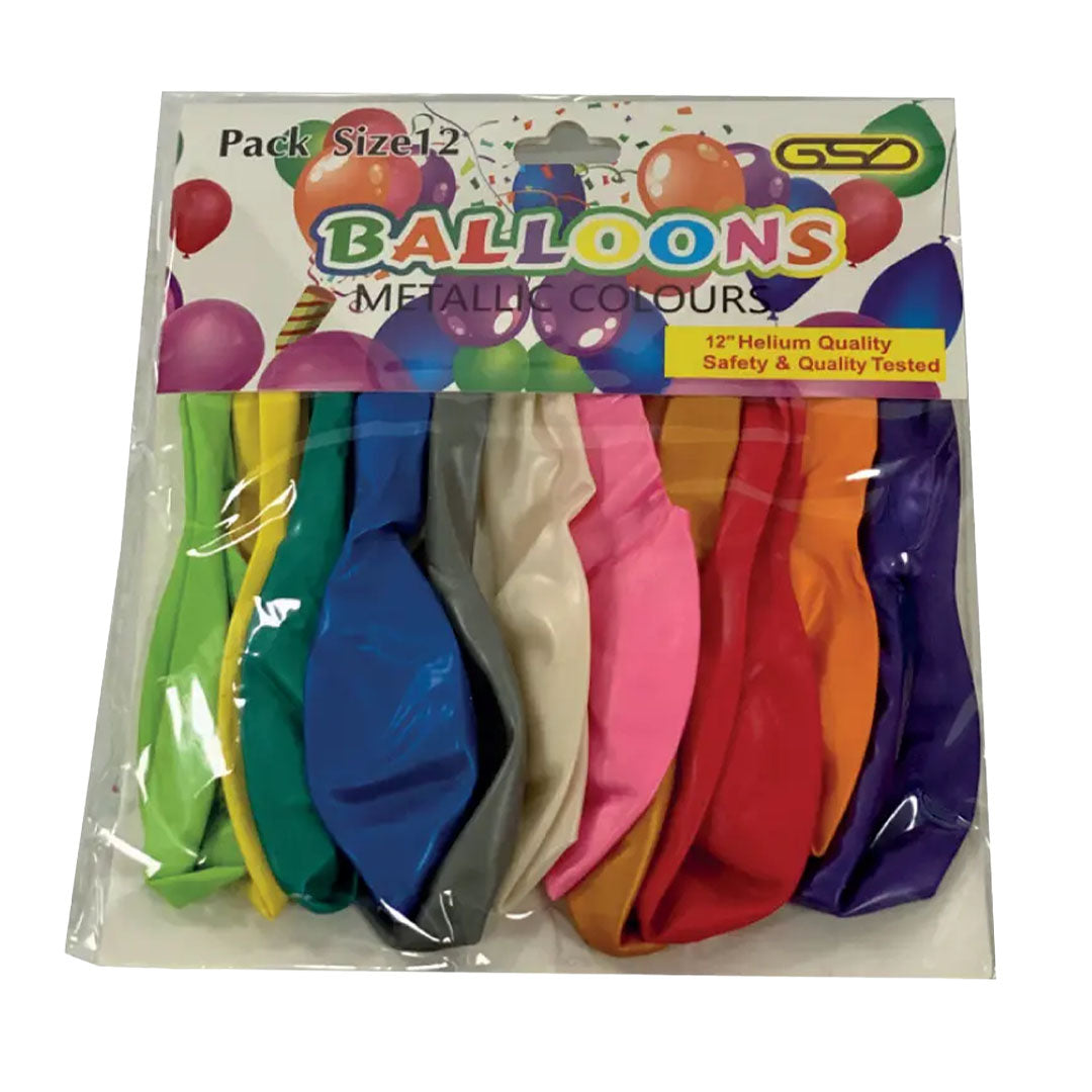GSD Plain 12" Balloons METALLIC ASSORTED – 12PK GSD