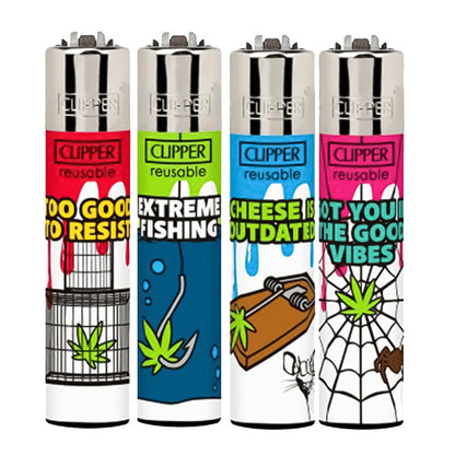 CLIPPER Lighters Printed Various Designs Box Of 48 Clipper Green Bait