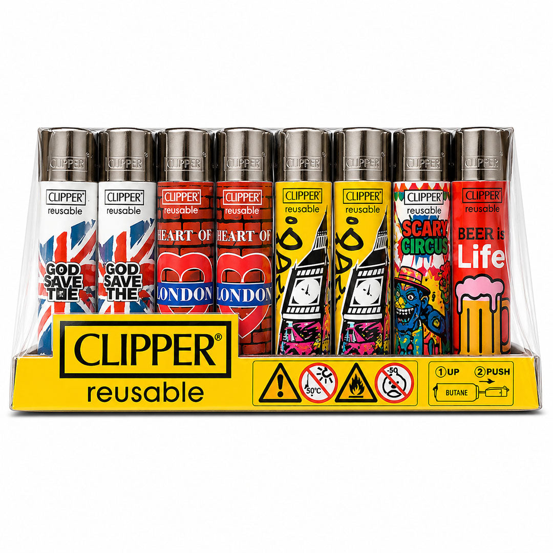 CLIPPER Lighters Printed Various Designs Box Of 48 Clipper London 50
