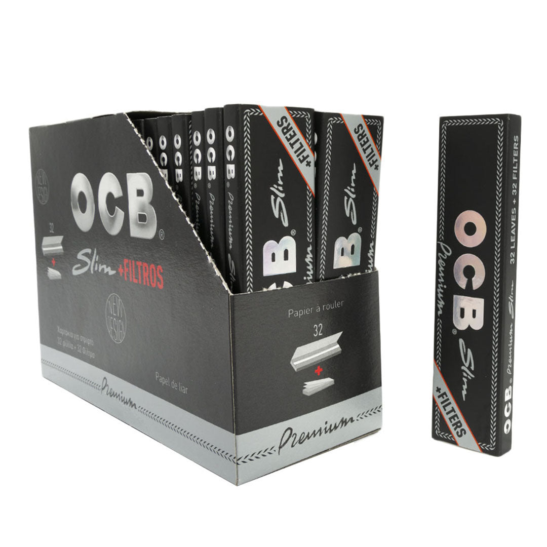OCB Premium Slim black Papers + Tips (32 x 32 Sheets) OCB