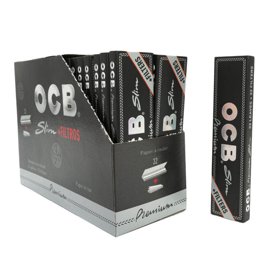 OCB Premium Slim black Papers + Tips (32 x 32 Sheets) OCB