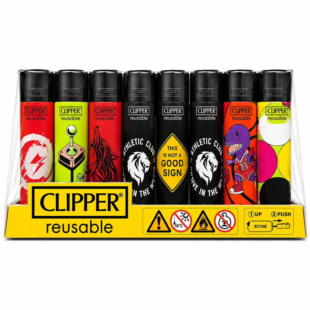CLIPPER Lighters Printed Various Designs Box Of 48 Clipper Purple Dinosaur