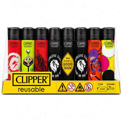 CLIPPER Lighters Printed Various Designs Box Of 48 Clipper Purple Dinosaur