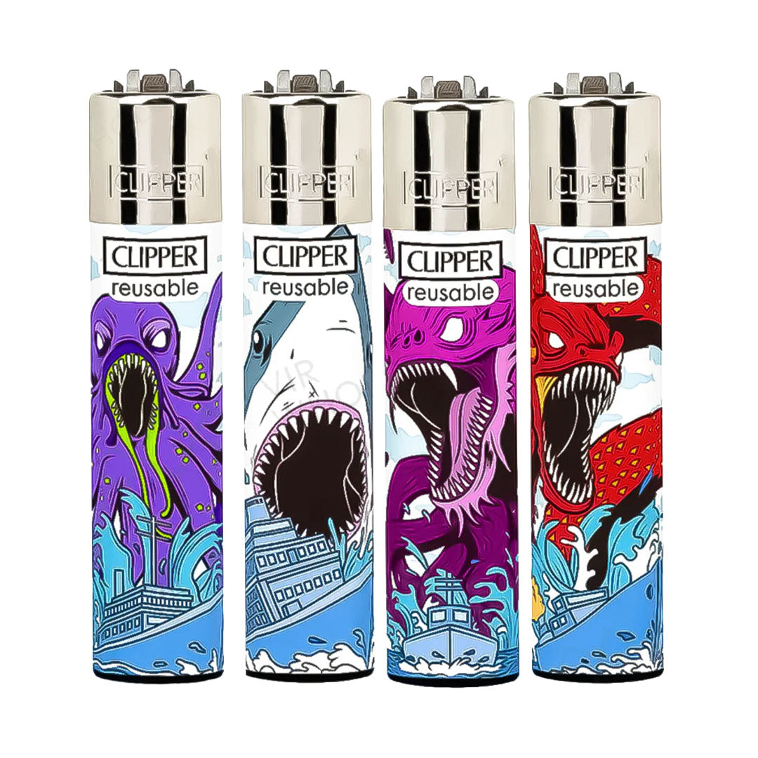 CLIPPER Lighters Printed Various Designs Box Of 48 Clipper Sea Monsters
