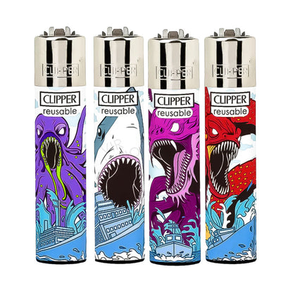 CLIPPER Lighters Printed Various Designs Box Of 48 Clipper Sea Monsters